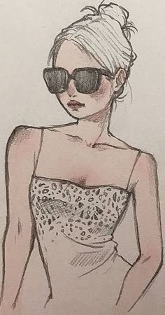 a drawing of a woman wearing sunglasses and a dress with leopard print on the bottom