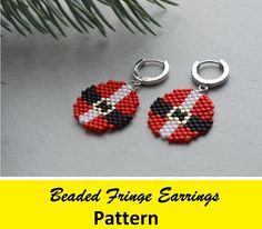 beaded fringe earrings with the flag of the state of north carolina on it and text reading bead fringe earrings pattern