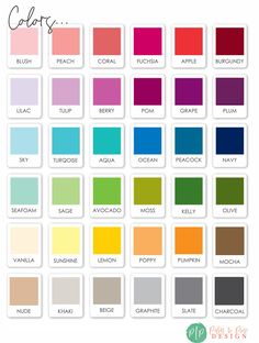 color options for different colors and shapes