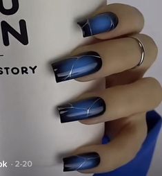 Navy Blue And Black Nails, Stylish Nails Blue, Blue Black And White Nails, Blue And Black Nails Designs, Nails Dark Blue, Royal Blue Nails Designs, Spirit Nails, Acrylic Nail Designs Classy