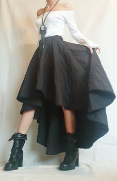 "Long Short Skirt, Winter Skirt, Extravagant Skirt ❤️ Extravagant designs and high quality fabrics! You can wear it like a skirt, dress and tunic On the inside there are links to find and customize in your own way ❤️ Materials & Care Polyester, Wadding Hand wash at low temperatures. Do not machine dry. Do not iron. Do not dry clean! ❤️ Sizing We can make your piece from XS to 5XL! Everything in the shop can be also made according to your measures free of charge! ❤️ Shipping ✈ Ready to ship T Poses With Skirts Outfit Long, Long Skirt With Folds, Long Skirt Reference, High Low Skirt Outfit, Asymmetrical Skirt Outfit, Witch Skirt, Open Skirt, Cocktail Skirt, Skirt Circle