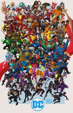 the poster for dc's animated series, featuring many different characters and their names