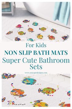 kids's non slip bath mats with colorful fish on them and the words, for kids