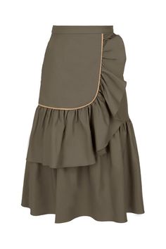 Long Ruffled Skirt For Workwear, Long Ruffled Skirt For Work, Knee-length Ruffled Skirt For Day Out, Elegant Ruffled Skirt For Day Out, Chic Knee-length Ruffled Skirt, Workwear Skirt With Ruffles And Relaxed Fit, Workwear Ruffle Skirt Relaxed Fit, Relaxed Workwear Skirt With Ruffles, Chic Ruffled Midi Skirt