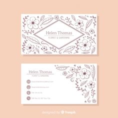 two business cards with flowers and leaves