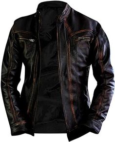 BFS Apparels Biker Mens Distressed Vintage Brando Cafe Racer Leather Motorcycle Jacket : Amazon.co.uk: Everything Else Vintage Racing Jacket, Man Cafe, Black Leather Jacket Men, Cafe Racer Style, Cafe Racer Jacket