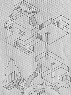 a drawing of a house and its surroundings