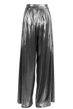 Palazzo pants are the perfect fashion statement for a night out! Steal the spotlight in these beautiful high waisted wide leg palazzo pants. They are made of a luxurious metallic fabric, a hidden zipper on the side, and feature a wide leg silhouette. These high waisted wide leg trousers are perfect for any occasion. Wear them to work, to a party, or to the grocery store, these pants will never let you down. The metallic finish is flattering on any skin tone and will never go out of style. team t Elegant Metallic Pants For Party, Elegant Wide Leg Pants For Evening Party, Glamorous High Waist Metallic Pants, Elegant Metallic Full-length Pants, Elegant Shiny Bottoms For Evening, Elegant Metallic Bottoms For Evening, Elegant Metallic Pants For Night Out, Glamorous Wide Leg Pants For Evening, Elegant Full-length Metallic Pants