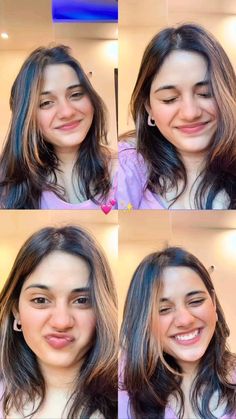 four different pictures of a woman smiling