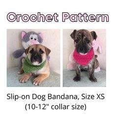 two dogs wearing crochet bandana, size xs 101 - 12'' collar size