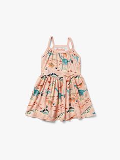 Cotton twirl dinosaur dress perfect for spring or summer Machine wash cold/tumble dry low Dinosaur Dress, Applique Skirt, Footie Pajama, New Tank, Womens History Month, Printed Cotton Dress, Doll Shop, Women In History, Summer Party