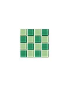 a white wall with green squares on it