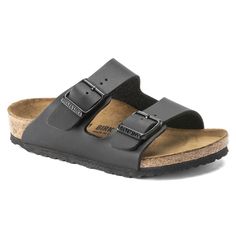 Arizona Birko-Flor | shop online at BIRKENSTOCK Metallic Birkenstocks, Blundstone Men, Black Birkenstock, Time Icon, Two Strap Sandals, Calf Muscles, Birkenstock Arizona, Classic Leather, Synthetic Leather