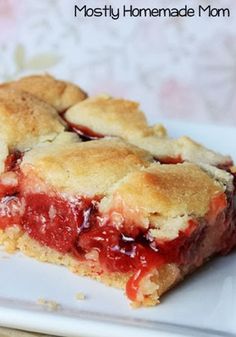 a close up of a piece of pie on a plate with the words mostly homemade mom written above it