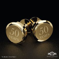 Luxury gold cufflinks are the perfect gift for any milestone birthday. The stylish cufflinks feature a polished gold finish and can be personalised with your recipient's initials. Just select a date or age that signifies the occasion, such as 1973 (to mark 50 years), 30, 40th or 60th.  The perfect gift for any husband, brother, son, grandad or colleague this is a unique 50th birthday present they will love and can cherish for a lifetime, the ultimate personalised gift with luxury gift packaging. Luxury Timeless Engraved Cufflinks, Luxury Elegant Cufflinks For Formal Wear, Timeless Luxury Engraved Cufflinks, 50th Birthday Presents, Luxury Birthday Gifts, Wedding Cufflinks Groom, Groomsmen Cufflinks, Luxurious Gifts, Cufflinks Gold