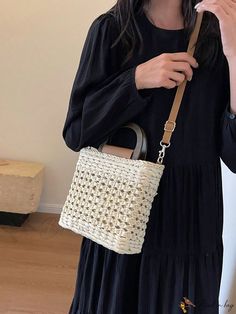 Bird in Bag - Womens Solid Color Woven Box-Shaped Tote Bag - Fashionable and Simple Style for Everyday Use Box Bag, Bird In Bag, Bag Bag, Simple Style, Straw, Solid Color, Lingerie, Tote Bag, Pattern