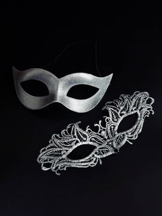 Couples mask set in silver Silver Masquerade Mask For Carnival Theater, Silver Masquerade Mask For Theater And Carnival, Silver Masquerade Mask For Mardi Gras Theater, Silver Costume Accessories For Halloween Masquerade, Silver Masquerade Accessories For Halloween, Silver Masks And Prosthetics For Mardi Gras Theater, Elegant Silver Masks For Halloween, Silver Halloween Masquerade Costume Accessories, Silver Theater Mask For Carnival