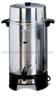 a large stainless steel coffee urn