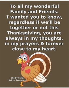 a turkey saying to all my wonderful family and friends