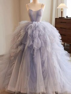 Fluffy High Low Blue Tulle Long Prom Dresses with Train, High Low Formal Evening Dresses, Blue Ball Gown SP2888 Big Fluffy Dress, Long Sweet 16 Dresses, Prom Dress With Train, Sweet 16 Dress, Gown Blue, Blue Ball Gowns, Quinceanera Dresses Blue, Tulle Evening Dress, 16 Dress