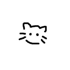 a black and white drawing of a cat's face on a white background with the word hello kitty written across it