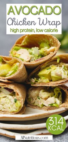 the avocado chicken wrap is stacked on top of each other