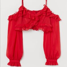 Super Cute Ruffled Crop Top With Exposed Shoulders. Zip Back Closure And Adjustable Straps. Only Tried On Once But Is A Bit Too Small For Me! Size 2us/34eur. H&m Summer Night Out Blouse, H&m Summer Blouse For Night Out, H&m Red Tops For Summer, H&m Red Spring Tops, Red H&m Tops For Spring, H&m Red Tops For Spring, Chic H&m Party Blouse, Chic H&m Blouse For Party, H&m Tops For Summer Night Out