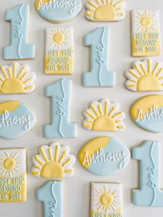 decorated cookies with the names and numbers of each child's first birthday