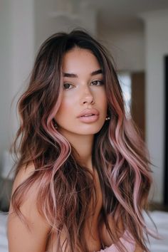 33 Pink Balayage on Brunette Hairstyle Ideas That Are Perfectly Pretty Grunge Dyed Hair, Highlights On Brunette Hair, Highlights On Brunette, Rose Balayage, Balayage Styles