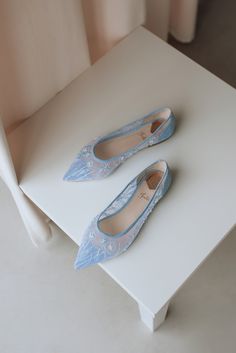 Something Blue Wedding Flats from Suede and Soft Mesh, Floral Beaded with Closed Pointy Toe, Wedding Shoes with Handmade Embroidery Floral Flats, Bridal Shoes Flats, Something Blue Wedding, Bridal Sandals, Wedding Flats, Blue Embroidery, Blue Flats, Embroidered Wedding, Womens Wedding Shoes