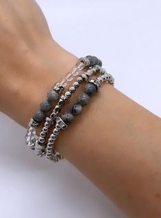 NEW from the Wool + Pepper Co. Fall 2021 Collection! (3) Elegantly Crafted Silver & Marble Beaded Bracelets. One size fits all - stretch material used.  Designed by Wool + Pepper Co.  Follow us on Instagram: @woolandpepperco Casual Silver Beaded Bracelets With Faceted Beads, Casual Silver Faceted Beaded Bracelets, Casual Silver Beaded Bracelets, Beaded Bracelet Stack, Glass Heels, Thick Heels, Black Glitter, Bracelet Stack, Beaded Bracelet