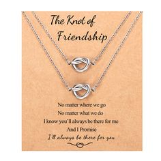 PRICES MAY VARY. 【Love Knot Necklace】：Friendship is a knot that can not be untied. A simple and unique knot design, symbolize the connection between you and me. These best friend necklaces are the perfect gift to let your friends/sisters know how grateful you are to have them. 【Friendship Gifts】：Perfect Birthday gifts, Wedding gifts, Christmas gifts, Moving away gifts, Graduation gifts, Bridesmaid proposal gifts, or for any occasions. 【Material & Size】：Made by 18K silver-plated stainless steel w Long Distance Birthday, Christmas Bridesmaids, Teen Girl Jewelry, Unique Gifts For Sister, Charm Bracelets For Girls, Christmas Gifts For Teen Girls, Forever Gifts, Bff Necklaces, Silver Necklace Set