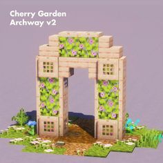 the entrance to cherry garden archway v2 is made out of blocks and grass