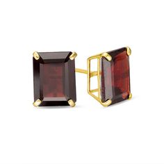 She’ll appreciate the stylish good looks of these gemstone solitaire stud earrings. Crafted in 10K gold, each earring dazzles with a bold 9.0 x 7.0mm emerald-cut regal red garnet. Buffed to a brilliant luster and certain to please, these post earrings secure comfortably with friction backs. Zales Zales, Solitaire Earrings, Solitaire Studs, Garnet Stone, Emerald Stone, Red Stone, Red Garnet, Christmas Sale, 10k Gold