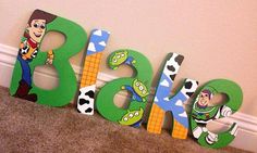 the letters are made to look like toy story characters