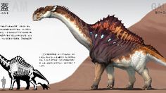 an artist's rendering of two dinosaurs in the desert