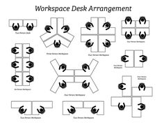 the workspace desk arrangement is shown in black and white