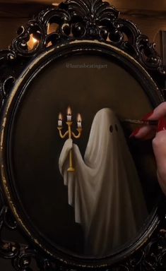 a painting of a ghost holding a candelabra in front of its face