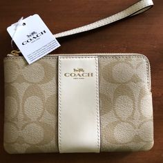 Brand New In Box, With Tags Coach Wristlet. Light Khaki/Chalk Colored. Infantino Baby Carrier, Stitch Patch, Shopping Cart Cover, Coach New York, Coach Wristlet, Brown Canvas, Zip Wallet, Wristlet Wallet, Leather Wristlet