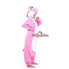 a person in a pink animal costume standing up with his hands on his hips and one hand on his hip