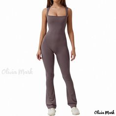 Olivia Mark - Baoshun Seamless High Neck Sleeveless Flare Pants Yoga Jumpsuit Casual Yoga Bodysuit High Stretch Sleeveless Bodysuit For Loungewear, Sleeveless Solid Color Bodysuit For Loungewear, Stretch Sleeveless Jumpsuit For Gym, Stretch Sleeveless Jumpsuits And Rompers For Gym, High Stretch Casual Jumpsuits And Rompers For Yoga, Sleeveless Casual Bodysuit For Workouts, Casual Sleeveless Workout Bodysuit, Casual Jumpsuits And Rompers With Seamless Construction, High Stretch Sleeveless Jumpsuit For Workout