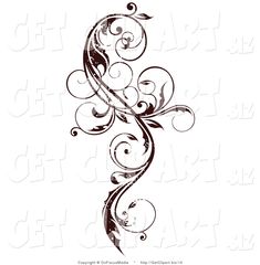 a black and white floral design with swirls