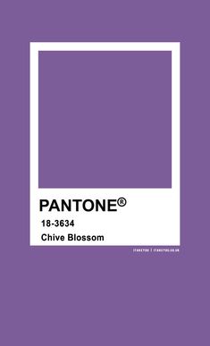 pantone's chive blossom color is shown in this purple and white poster