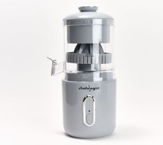 a close up of a food processor on a white background with clippings to the bottom