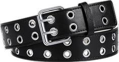 Black Leather Belts With Rivets, Black Leather Belt With Rivets, Black Punk Belt With Rivets, Trendy Black Belts With Rivets, Double Grommet Belt, Grommet Belt, Branded Belts, Studded Belt, Faux Leather Belts