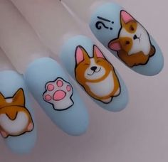 Dog Nail Art, Neat Nails, Dog Drawings, Short Acrylic, Dog Nails, Dog Drawing, Nail Art Inspiration, Short Acrylic Nails