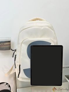 BirdinBag - Classic Graphic Letter Backpack Large Capacity Laptop Backpack, Casual Backpack Laptop Bag, Casual Rectangular Portable Laptop Bag, Casual Large Capacity Laptop Bag For Back To School, Large Capacity Laptop Backpack For Daily Use, Functional Standard Backpack Shoulder Bag For Students, Portable Beige Standard Backpack, Beige Backpack Laptop Bag For Daily Use, Beige Laptop Backpack For Daily Use