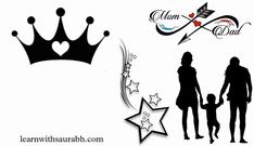 the silhouettes of two people and a child with a crown on their head are shown