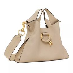 New $570 Chlo Joan Ivory / Cream Pebbleleather Top Handle Bag W/ Shoulder Strap Luxury Beige Hobo Bag With Dust Bag, Luxury Beige Top Handle Hobo Bag, Luxury Beige Hobo Bag With Top Handle, Luxury Beige Hobo Bag With Removable Pouch, Beige Calf Leather Top Handle Shoulder Bag, Luxury Beige Hobo Tote Bag, Luxury Shoulder Bag With Round Handle For Errands, Beige Calf Leather Satchel With Handle Drop, Luxury Beige Hobo Bag For Errands