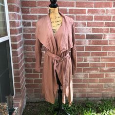 Thread And Supply Blush/Mauve Trench Coat Really Cute And Sophisticated Brand New With Tags Is Asymmetrical And Has A Belt On It 100% Rayon Open Trench Coat, Burgundy Trench Coat, Maroon Coat, Mauve Long-sleeve Fall Outerwear, Maroon Jacket, Lightweight Trench Coat, Short Trench Coat, Duster Jacket, Wool Blend Jacket